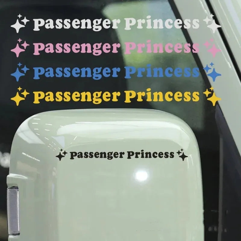 Passenger princess decorative vinyl sticker for car rearview mirror, 12.5 cm, shown in reflective red.