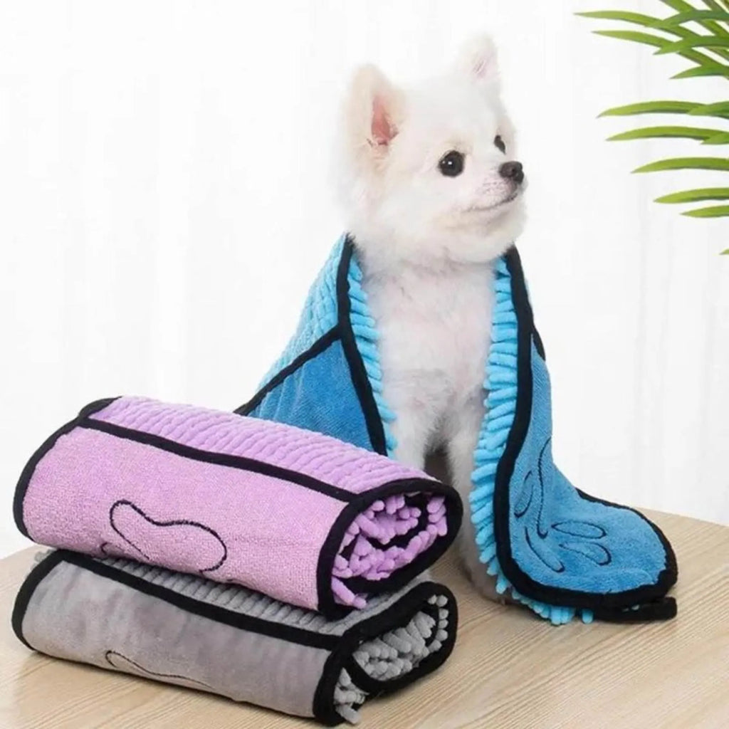 Blue pet bath towel for dogs and cats, size 62 by 23 centimetres