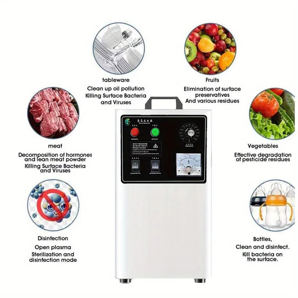 Fruit and vegetable ozone generator machine with 20g/h output in stainless steel or white housing options