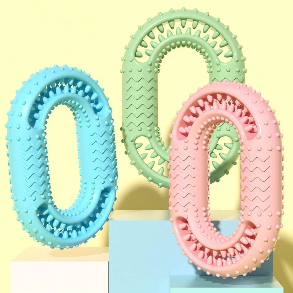 Blue green pink O-ring shaped durable dog chew toy for aggressive chewers size 12.5 cm