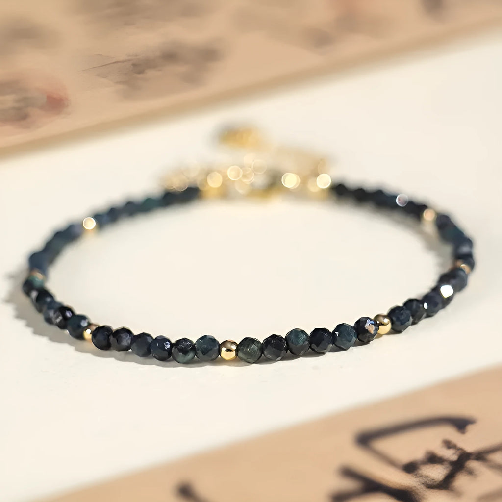 Blue tourmaline 3mm cut beaded bracelet with spacer bead design for women's jewellery