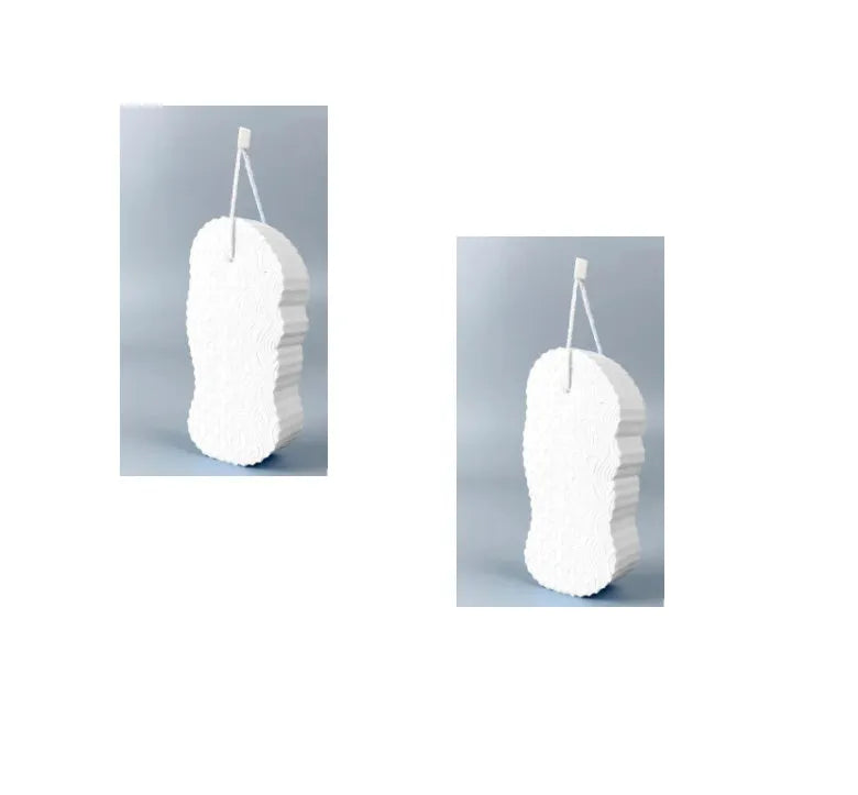 3D fish scale pattern bath sponge in white, grey, pink, or light blue colours for gentle body exfoliation