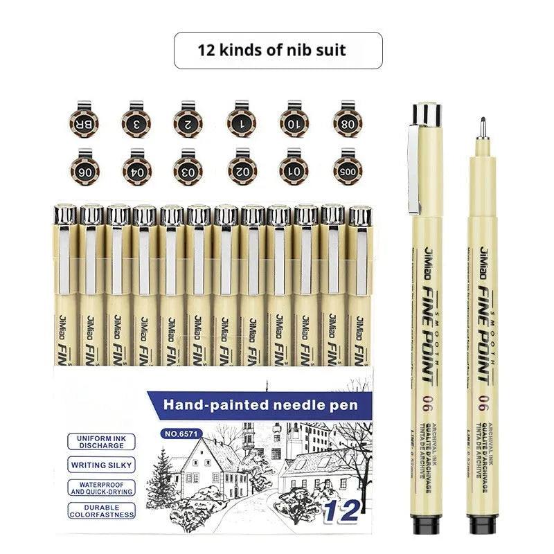Needle drawing pen with waterproof hook line art cartoon design and hand-drawn syringe sketch styles