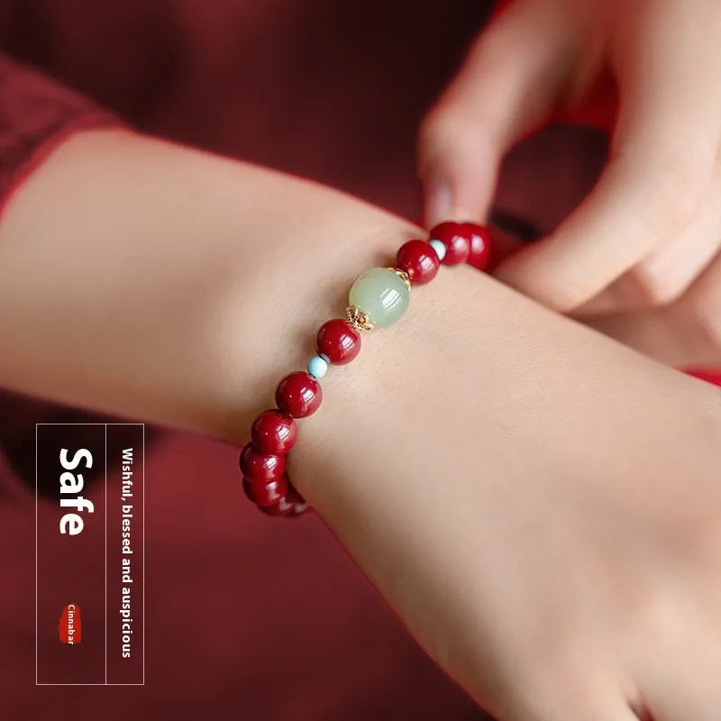 Cinnabar Hetian Jade bracelet with elliptical geometric beads in purple gold sand colour showing 6mm, 8mm, and 10mm size options