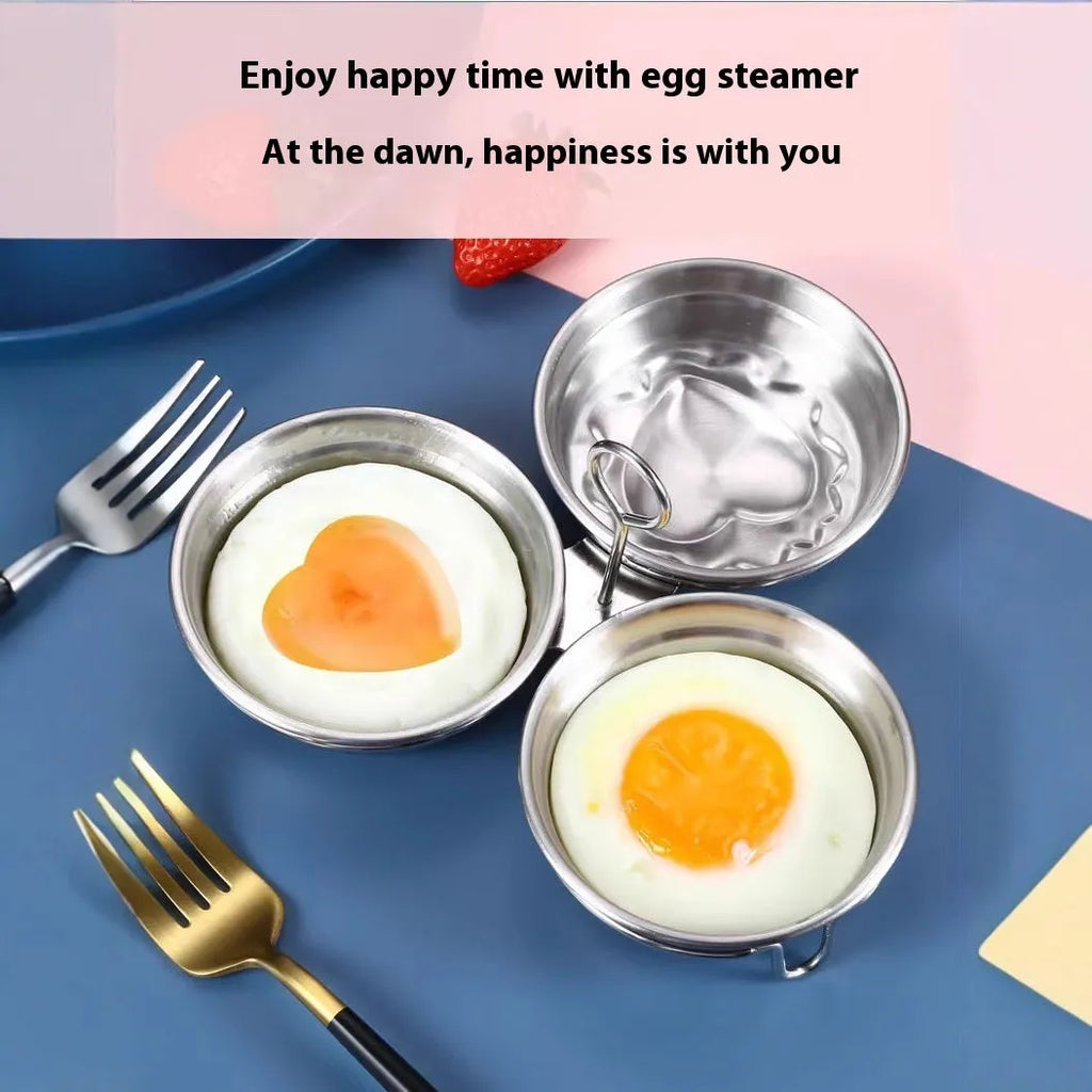 Mini heart-shaped egg steamer in stainless steel for single boiled egg preparation