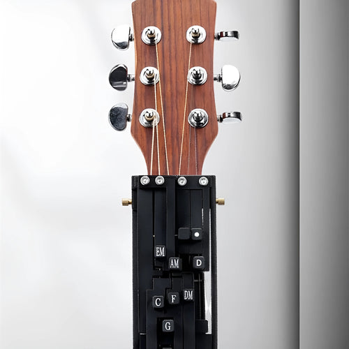 Automatic chord practice device for folk guitar playing and singing