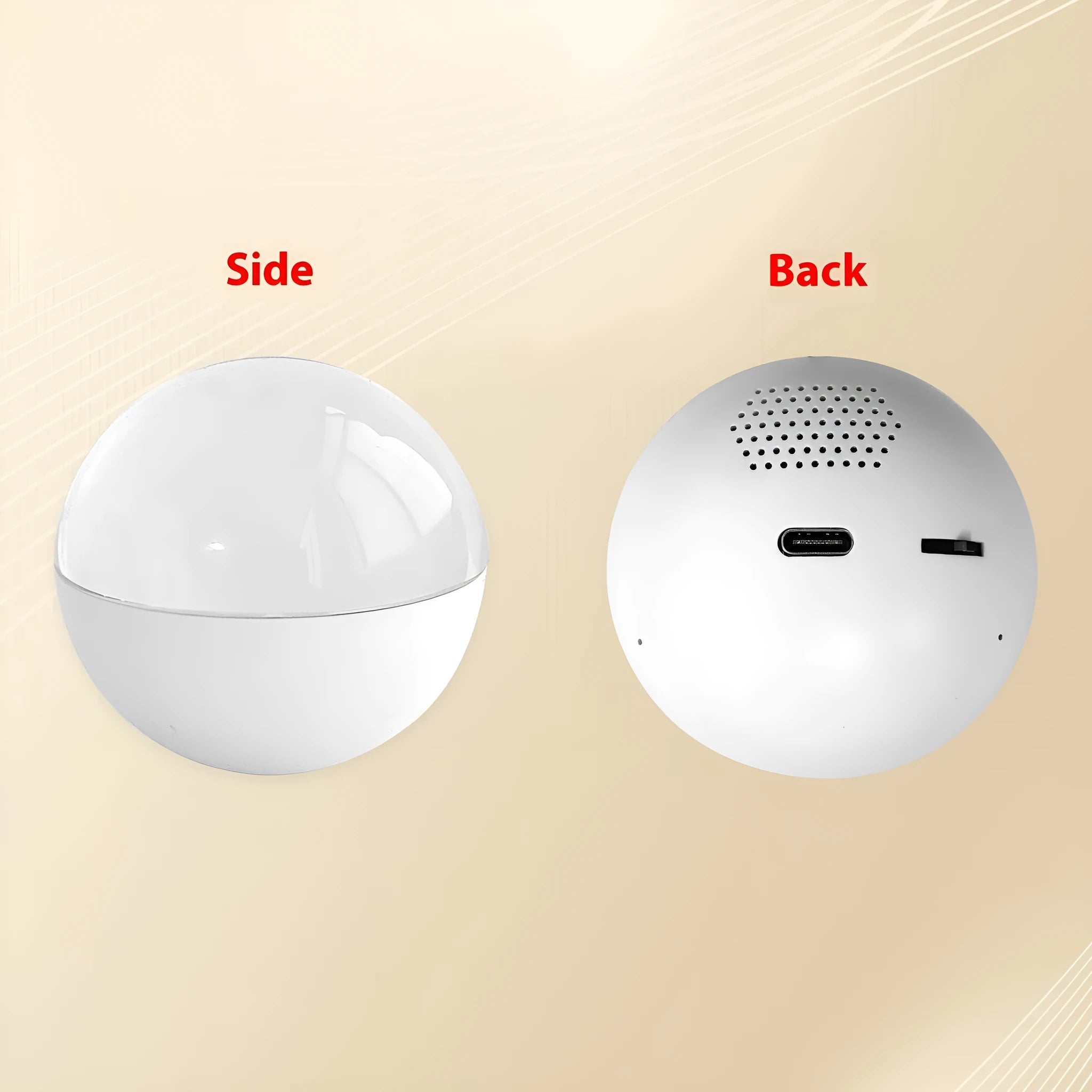 Electronic ball video player with round screen showing video playback, available in multiple shell colours