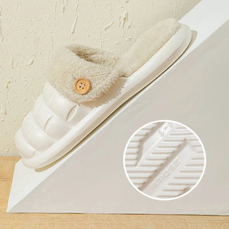 Women's EVA plush house slippers with detachable sleeves in pink, showing slip-on and overshoe wearing modes