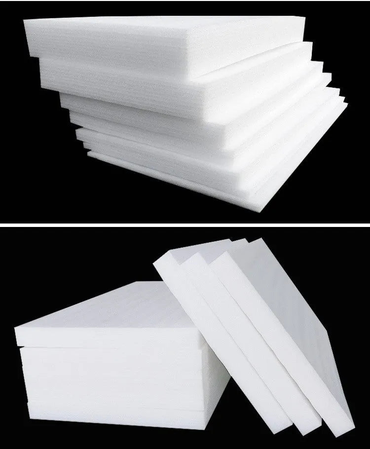 Large white rectangular EPE pearl cotton foam board showing its 10mm thickness edge.