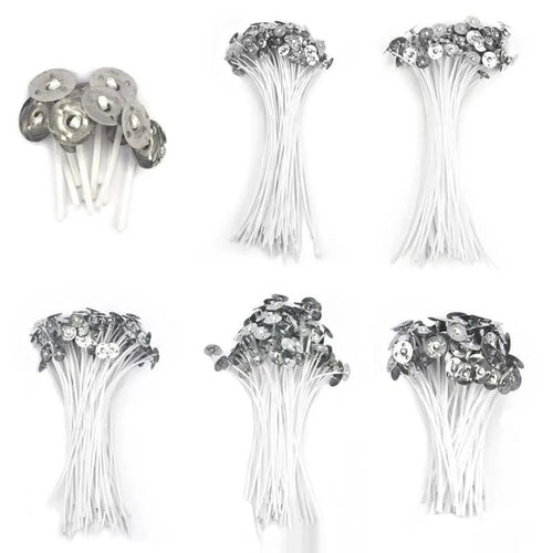 White cotton candle wicks showing three different lengths for DIY candle making projects