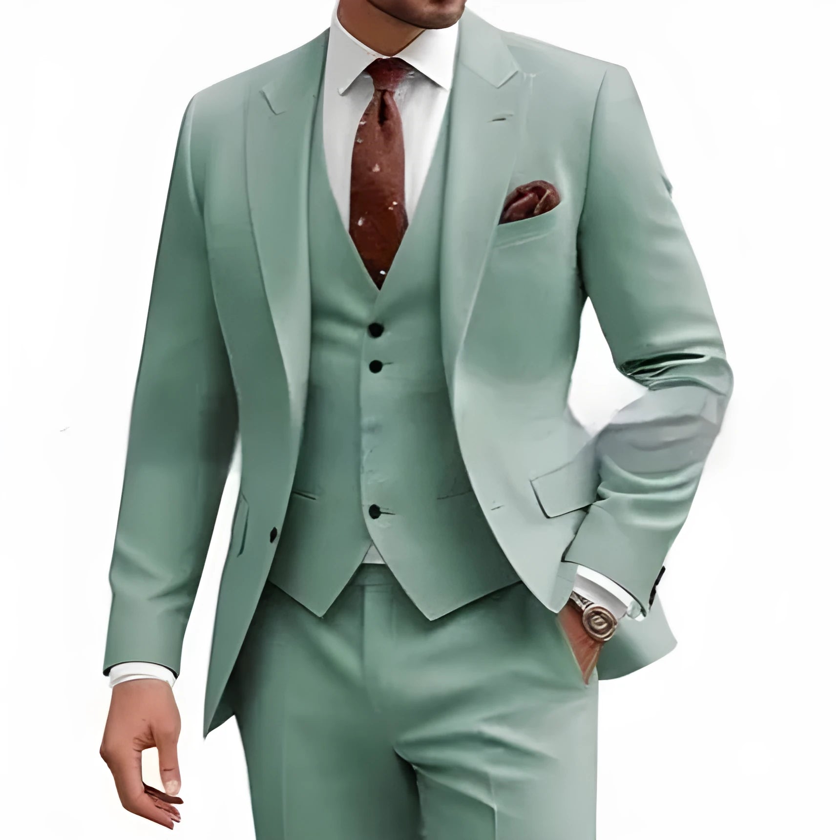 Men's slim fit three-piece suit in chemical fibre blend fabric available in multiple colours