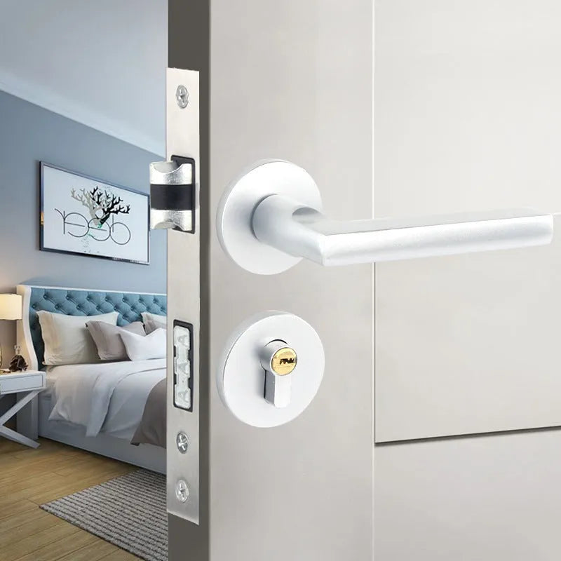 Aluminium alloy split magnetic door lock handle body with mute mechanism for timber doors in black and silver finish