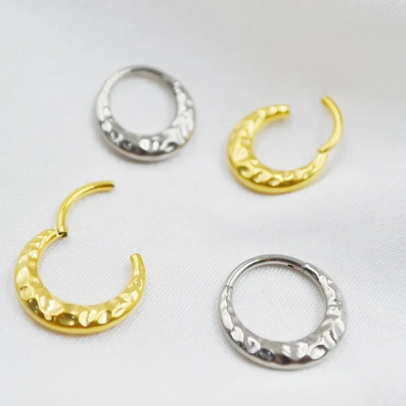Titanium alloy nose ring with concave-convex carving design in gold or silver colour