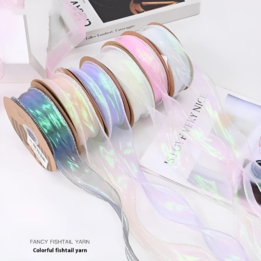 Fishtail yarn ribbon 4cm wide mesh material in multiple colour options for craft projects