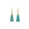 Amazonite rough stone trapezoid earrings in geometric design with gold or silver finish
