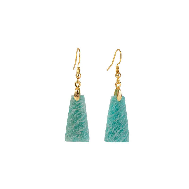 Amazonite rough stone trapezoid earrings in geometric design with gold or silver finish