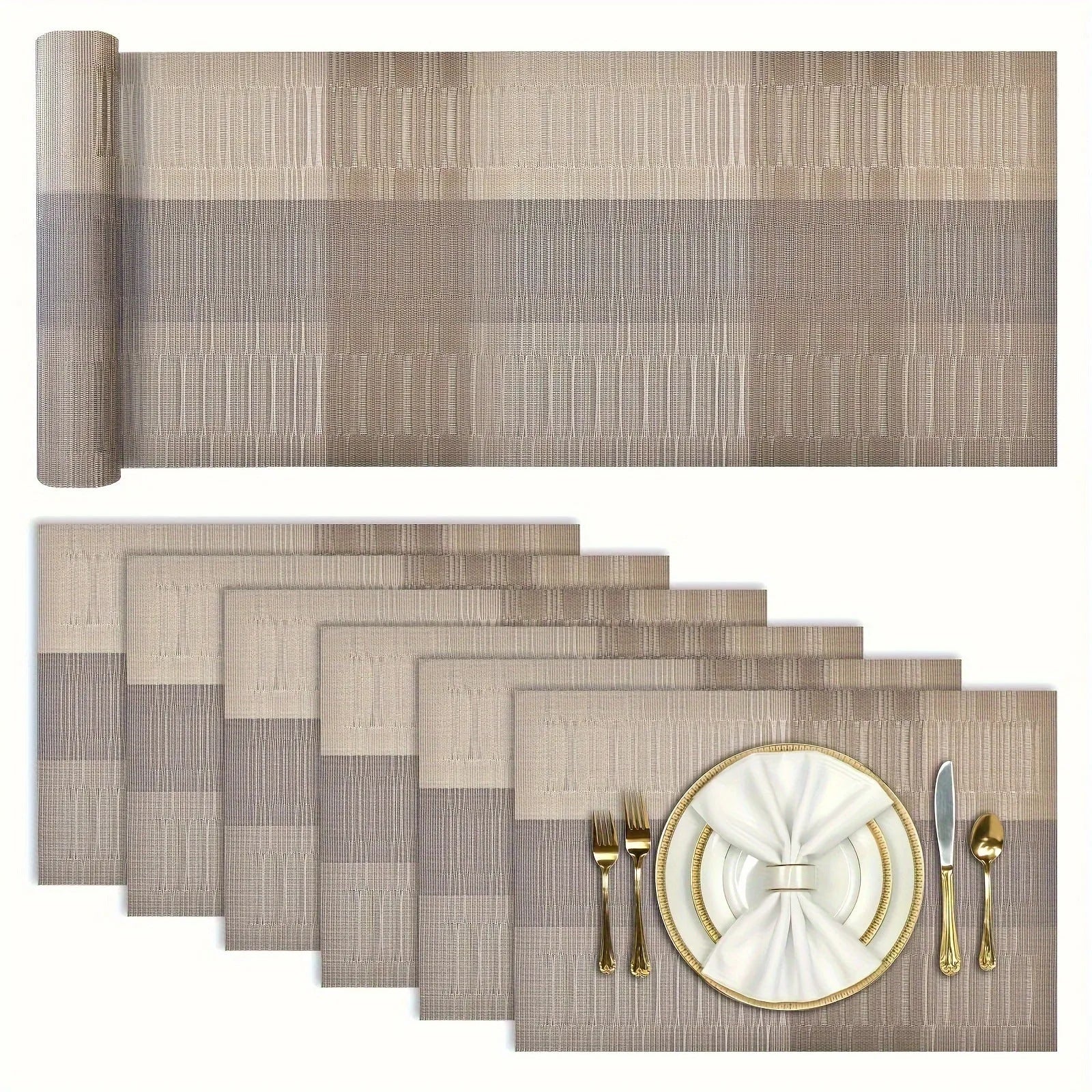 Modern PVC non-slip placemat in gradient bamboo colour on a table.