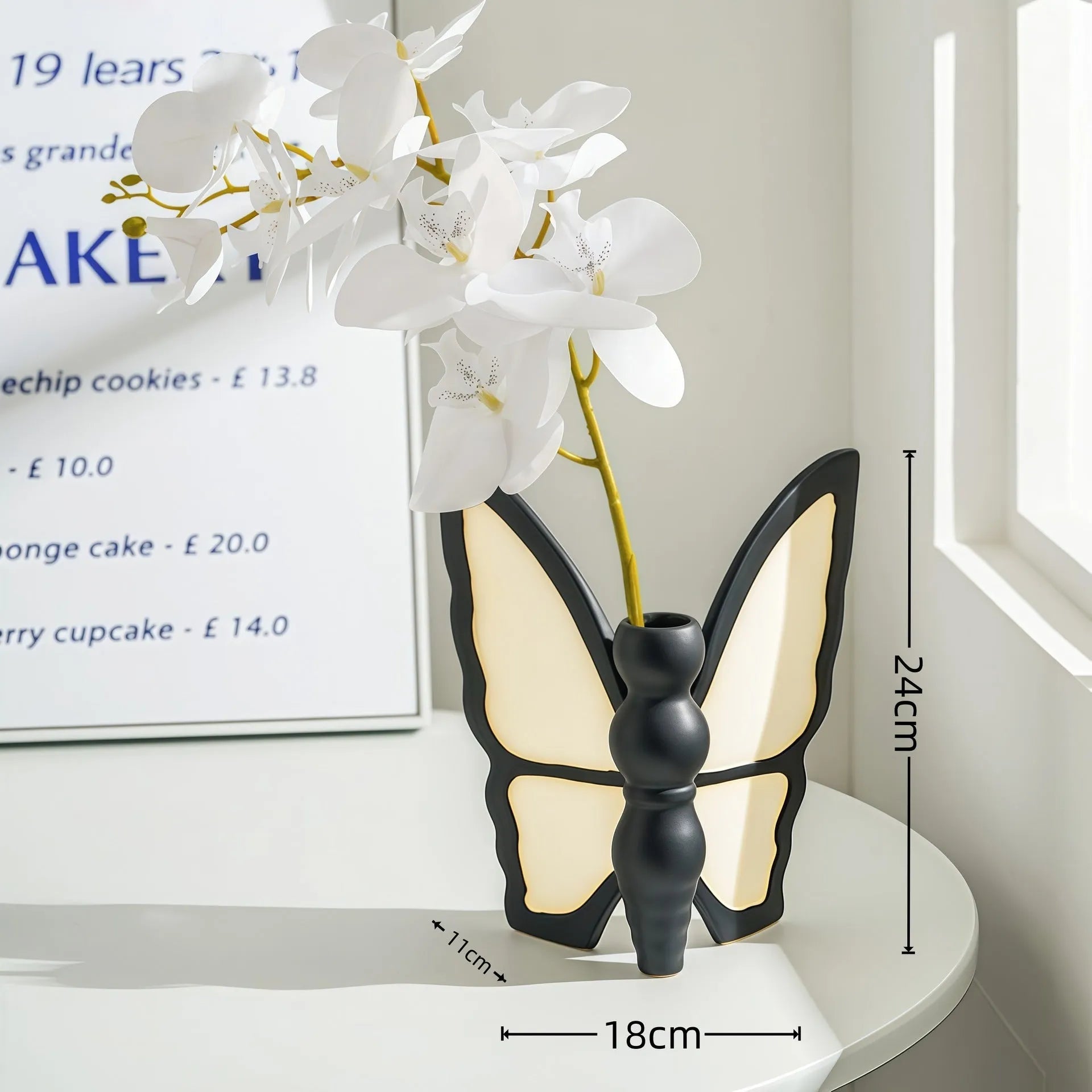 Ceramic butterfly vase and matching tissue box set for living room decor
