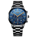 Men's waterproof quartz sports business watch in black colour options with 12mm thickness