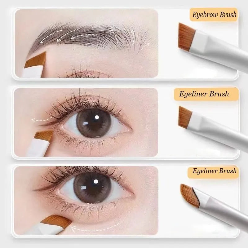 4 piece angled eyeliner and brow brush set with leather case