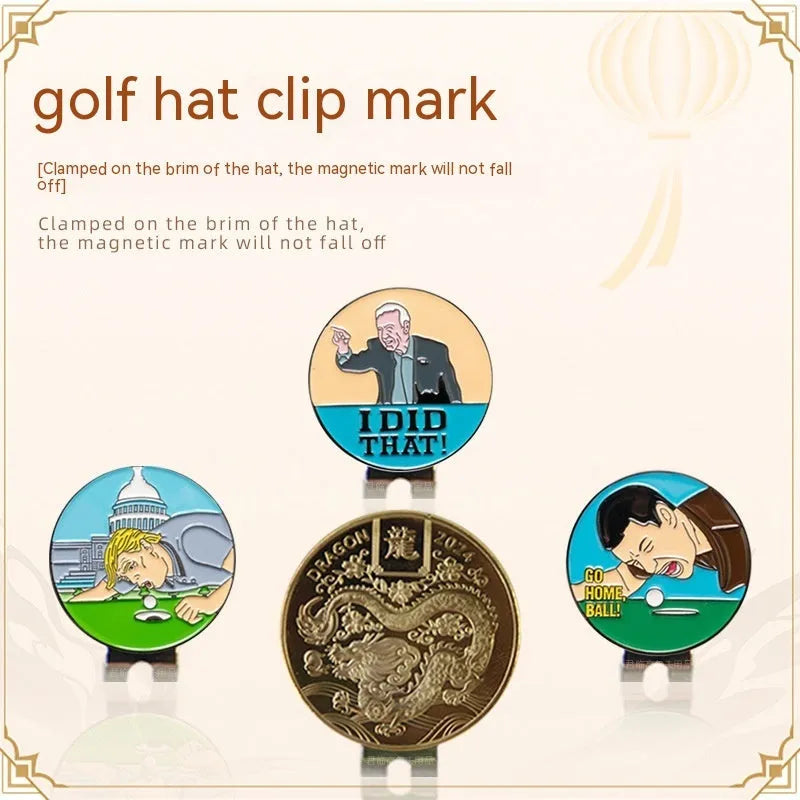 Zinc alloy hat clip with creative metal craft patterns for golf accessories