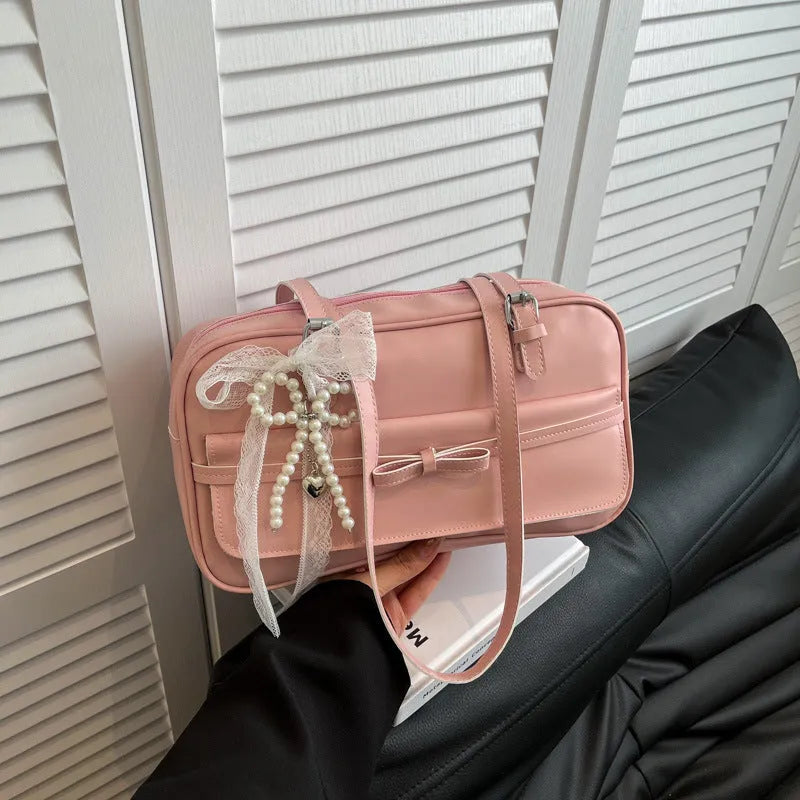 Women's PU leather single shoulder flap bag in horizontal square shape with mobile phone compartment