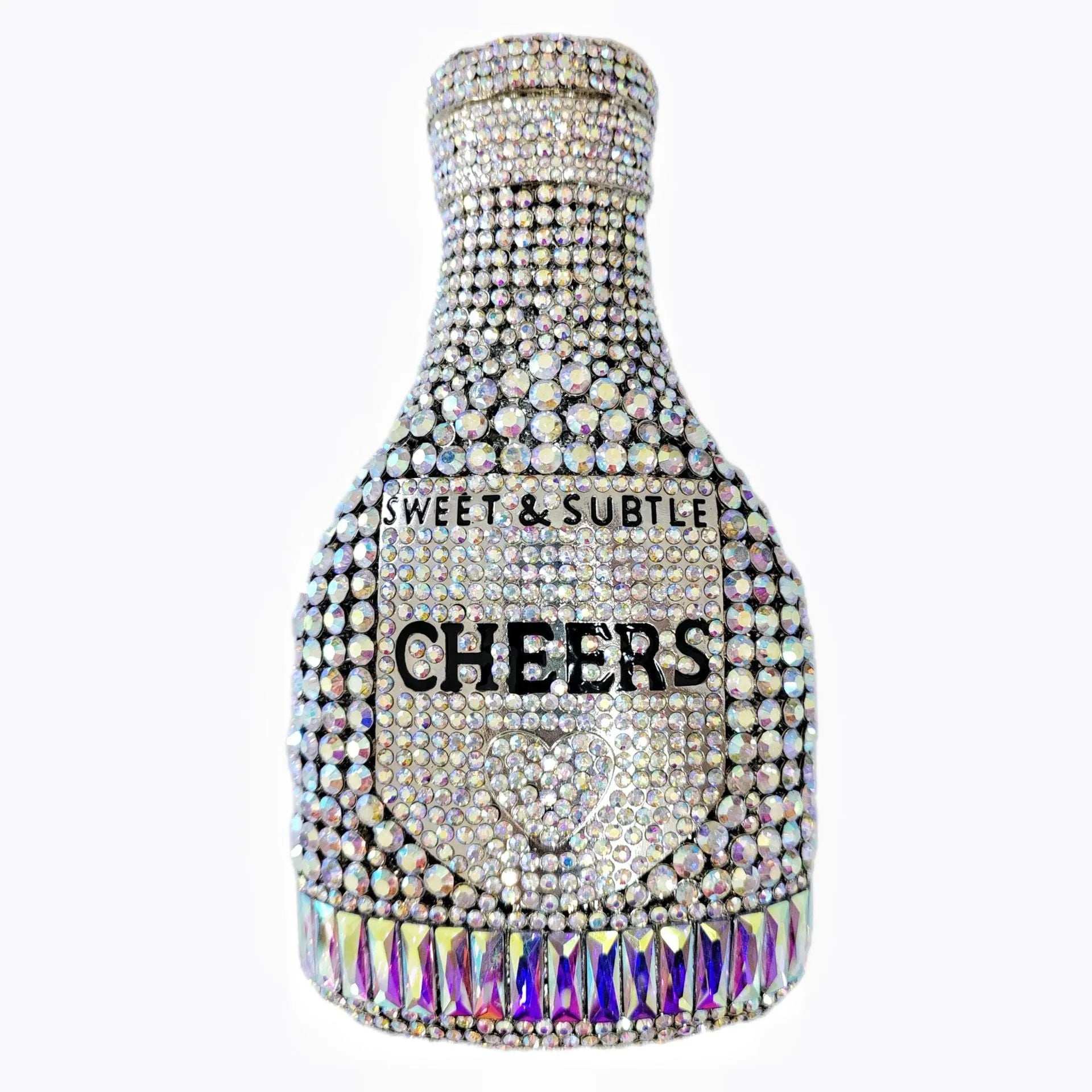 Gold champagne bottle shaped evening clutch with alloy frame measuring 20cm tall