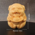 Solid bamboo carving Fulu Pig ornament measuring 4cm height with 3.5cm diameter
