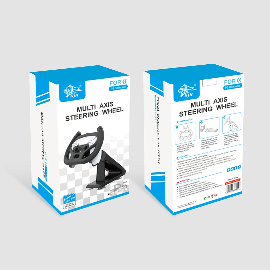 Black ABS plastic gamepad steering wheel bracket with suction cup, holding a smartphone for mobile racing games.