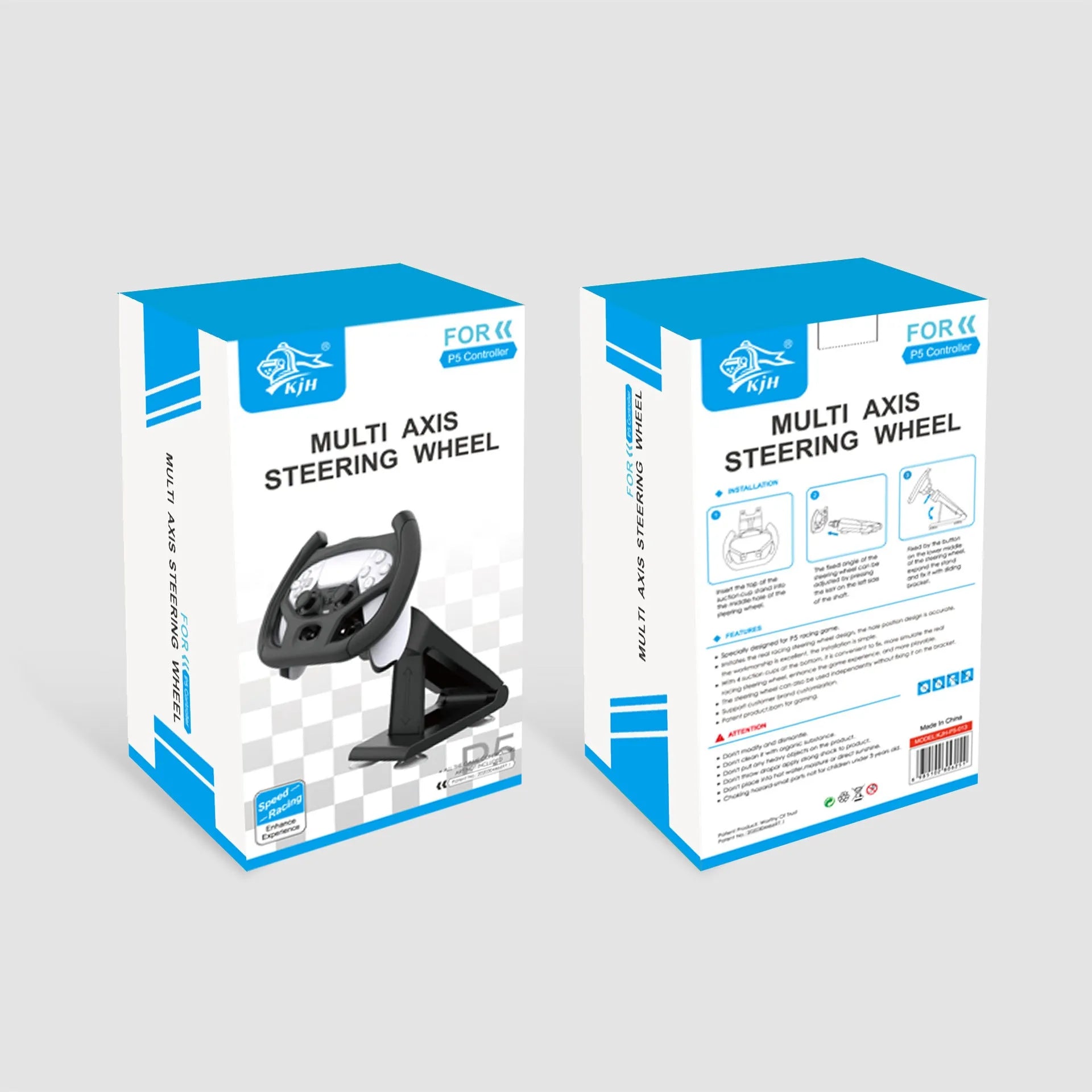 Black ABS plastic gamepad steering wheel bracket with suction cup, holding a smartphone for mobile racing games.