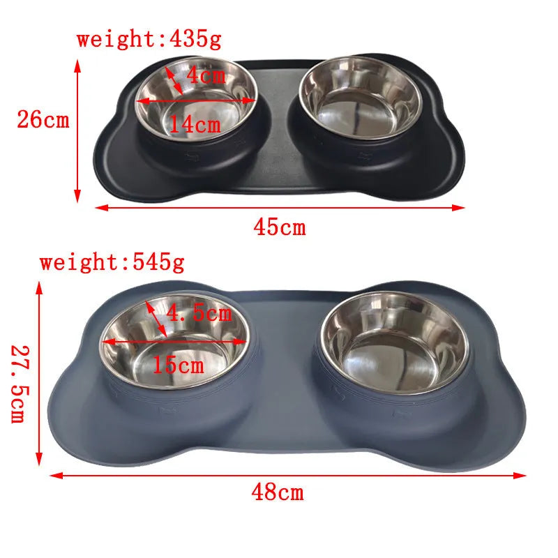 Large silicone double dog bowl with stainless steel base in choice of five colours