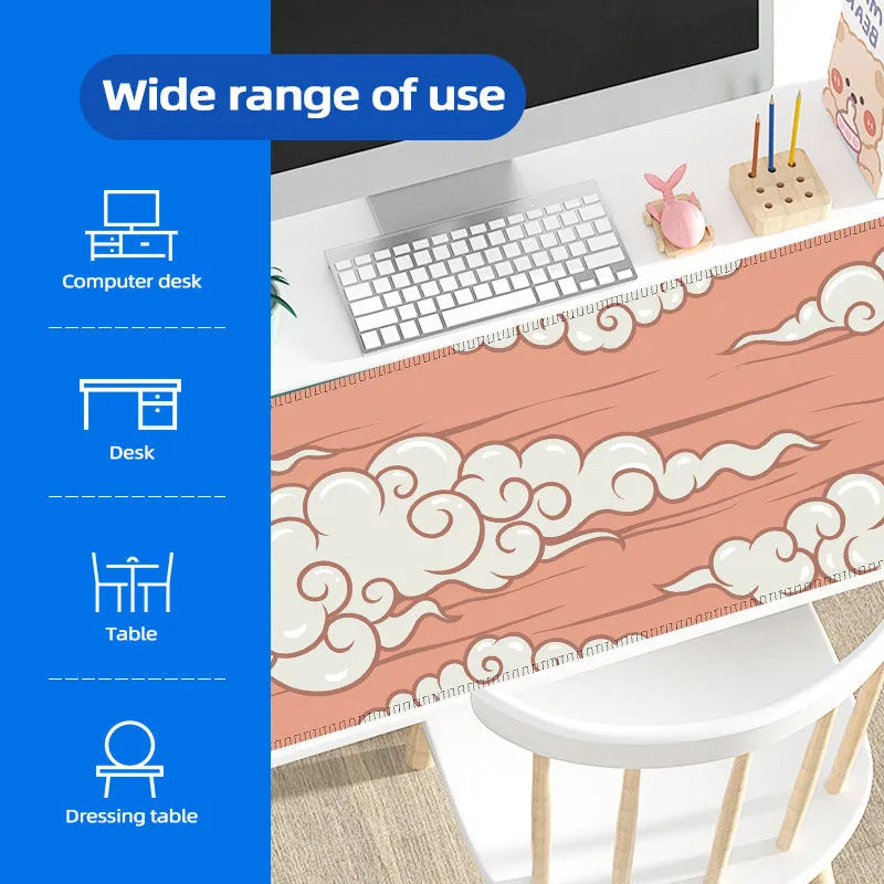 Large natural rubber desk mat with Japanese style simple pattern on a wooden desk.