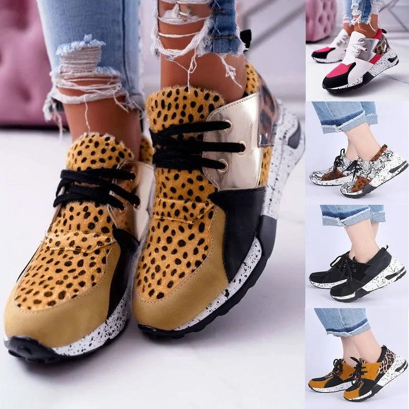 Women's casual wedge heel sports shoes in suede with animal print options