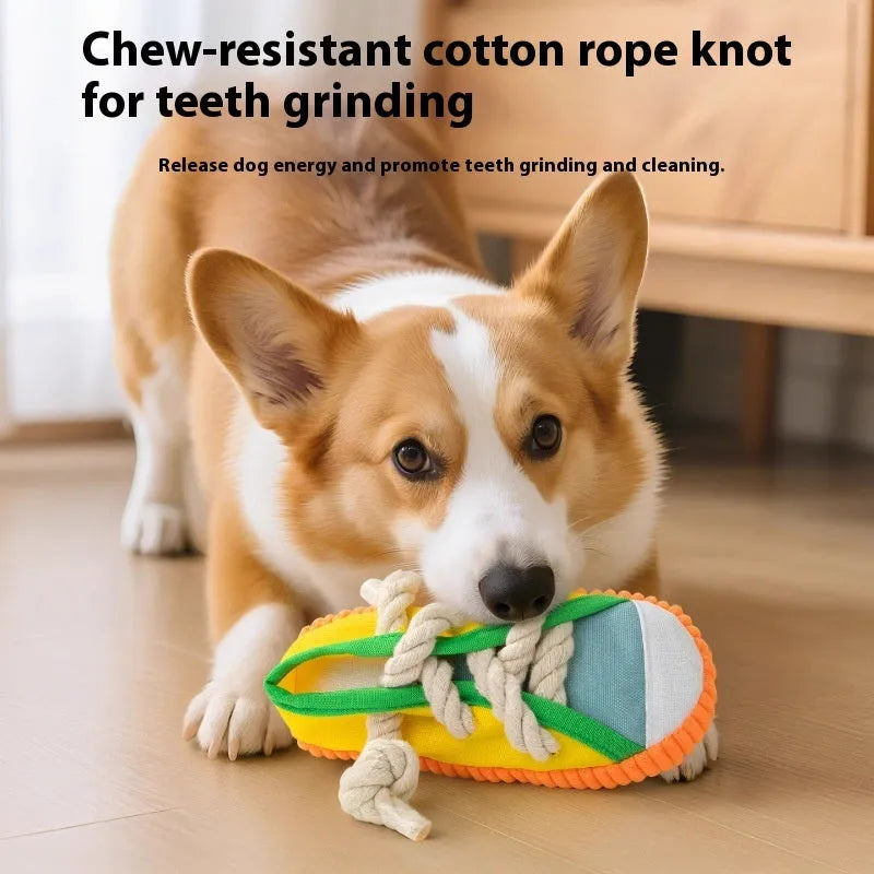 Dog sound slippers toy in plastic with self-hi feature for chewing and bending actions
