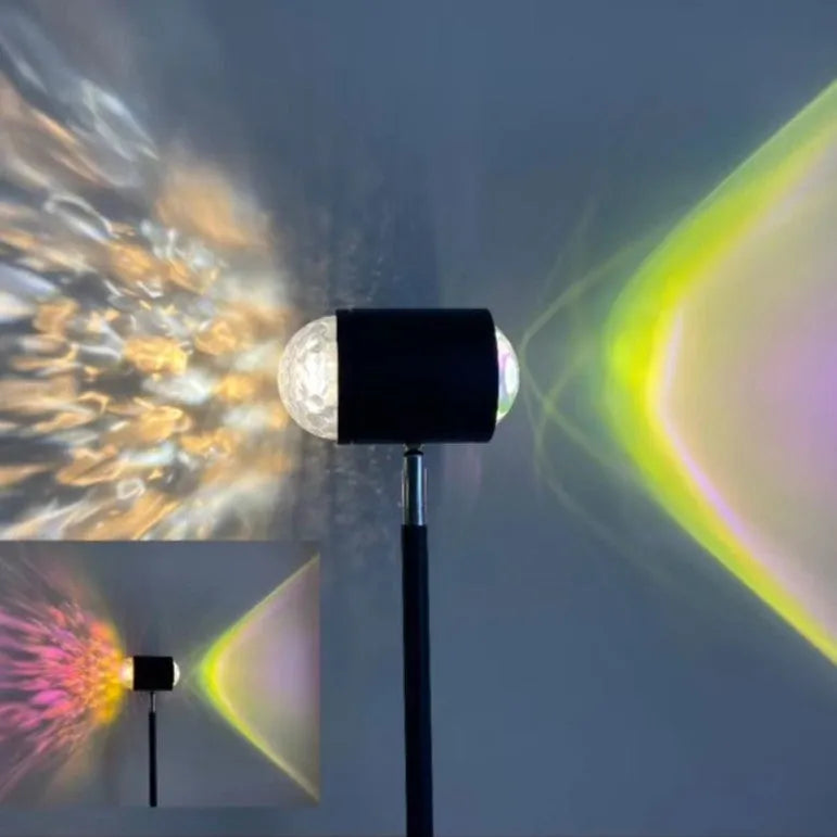 Sunset Red water wave projection floor lamp with modern design and colour cards.
