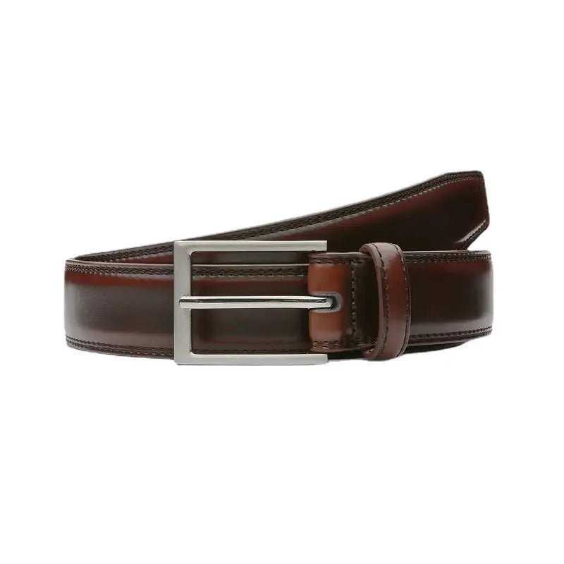 Men's genuine leather casual belt with alloy buckle in wild grain pattern