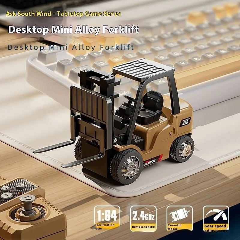 1:64 scale mini alloy forklift toy with remote control and cargo pallet accessories