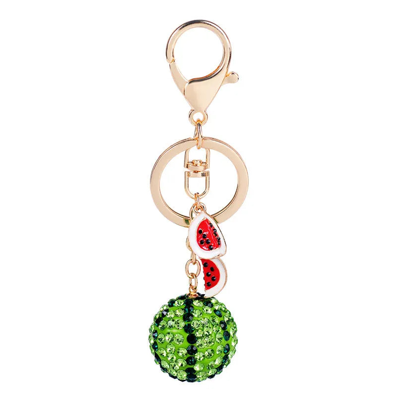 Green watermelon-shaped metal keychain measuring 12cm, made from zinc alloy