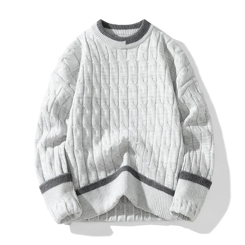 Men's loose fit modal acrylic blend pullover sweater in light blue colour for autumn and winter.