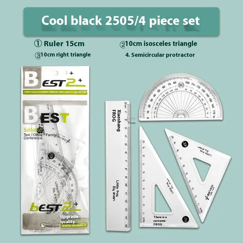 Youpai transparent acrylic ruler and square protractor set on a technical drawing.