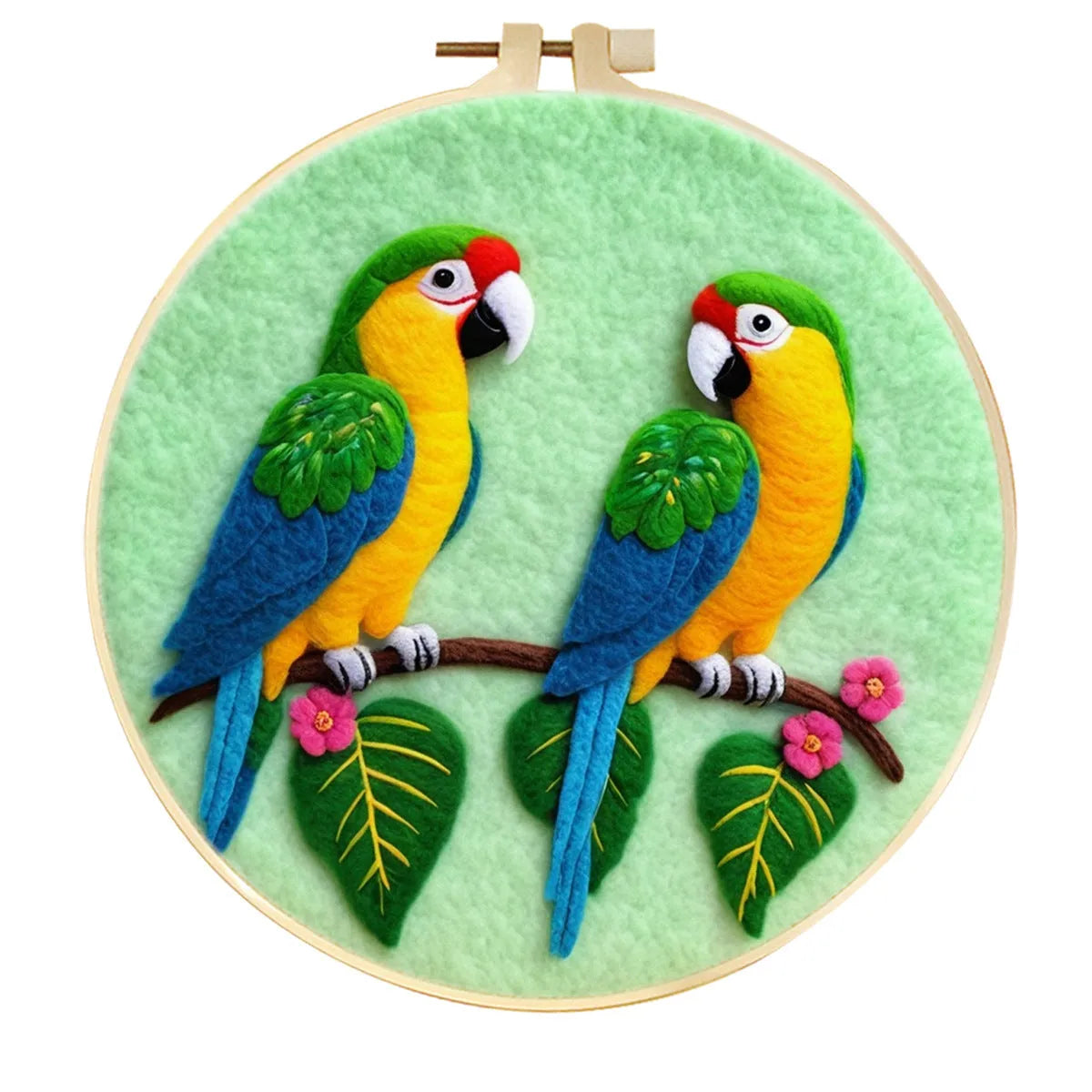 Round linen fabric embroidery kit with free hoop for making a 20x20 cm three-dimensional floral blanket painting.