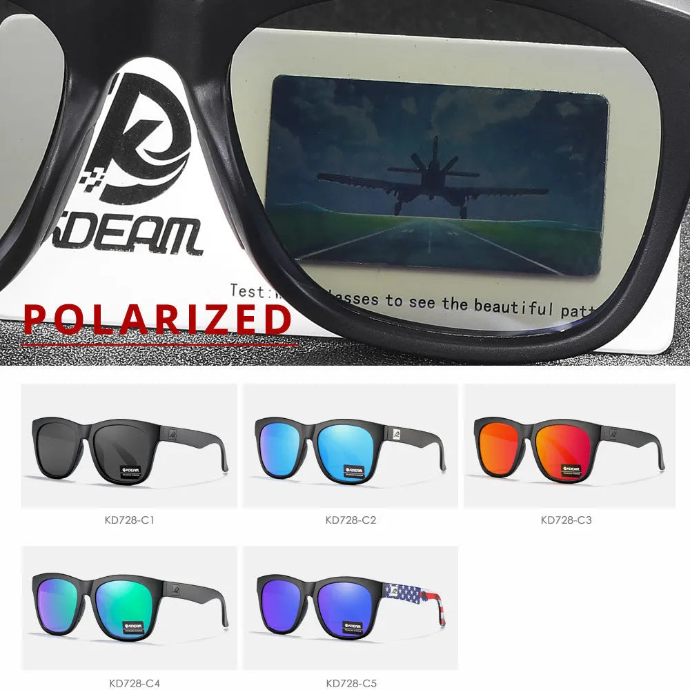 Polarised sunglasses with TAC lenses and PC frame for outdoor fishing and driving.