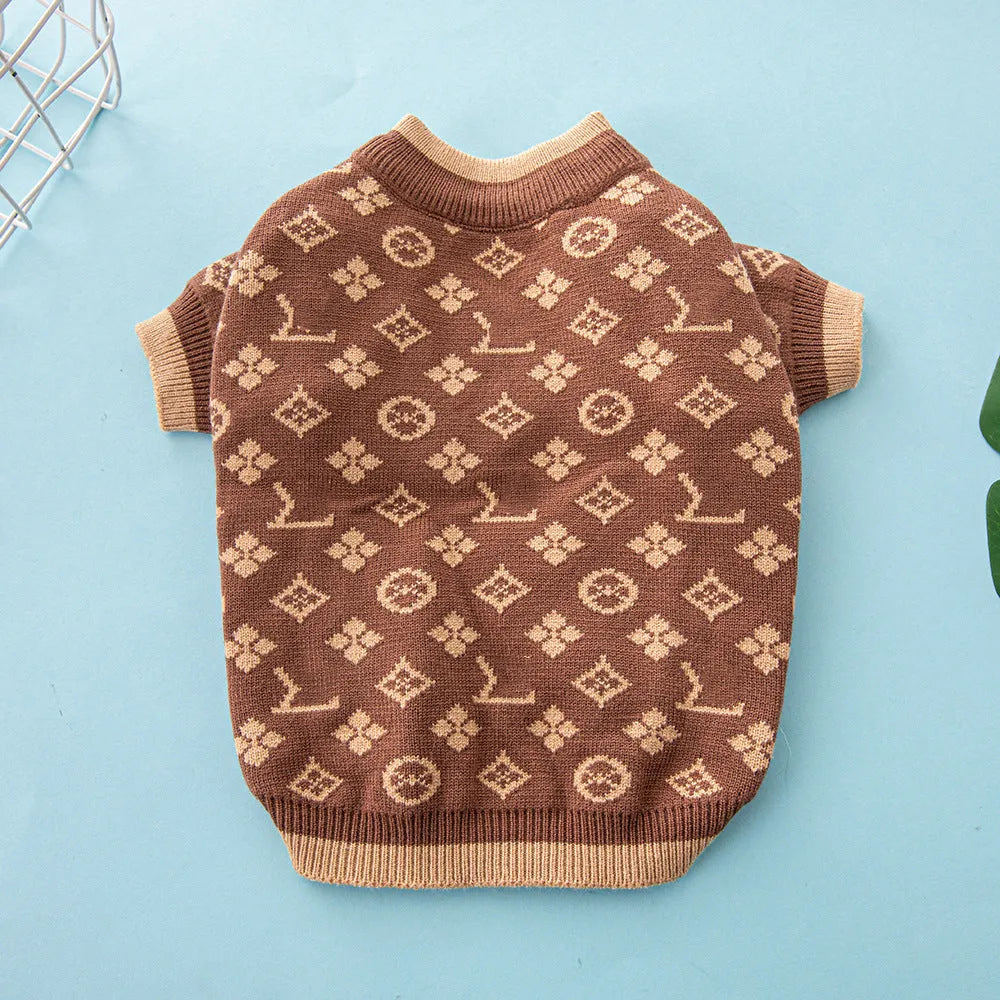 Thick wool dog sweater in monochrome or two-tone colours showing autumn winter pet clothing