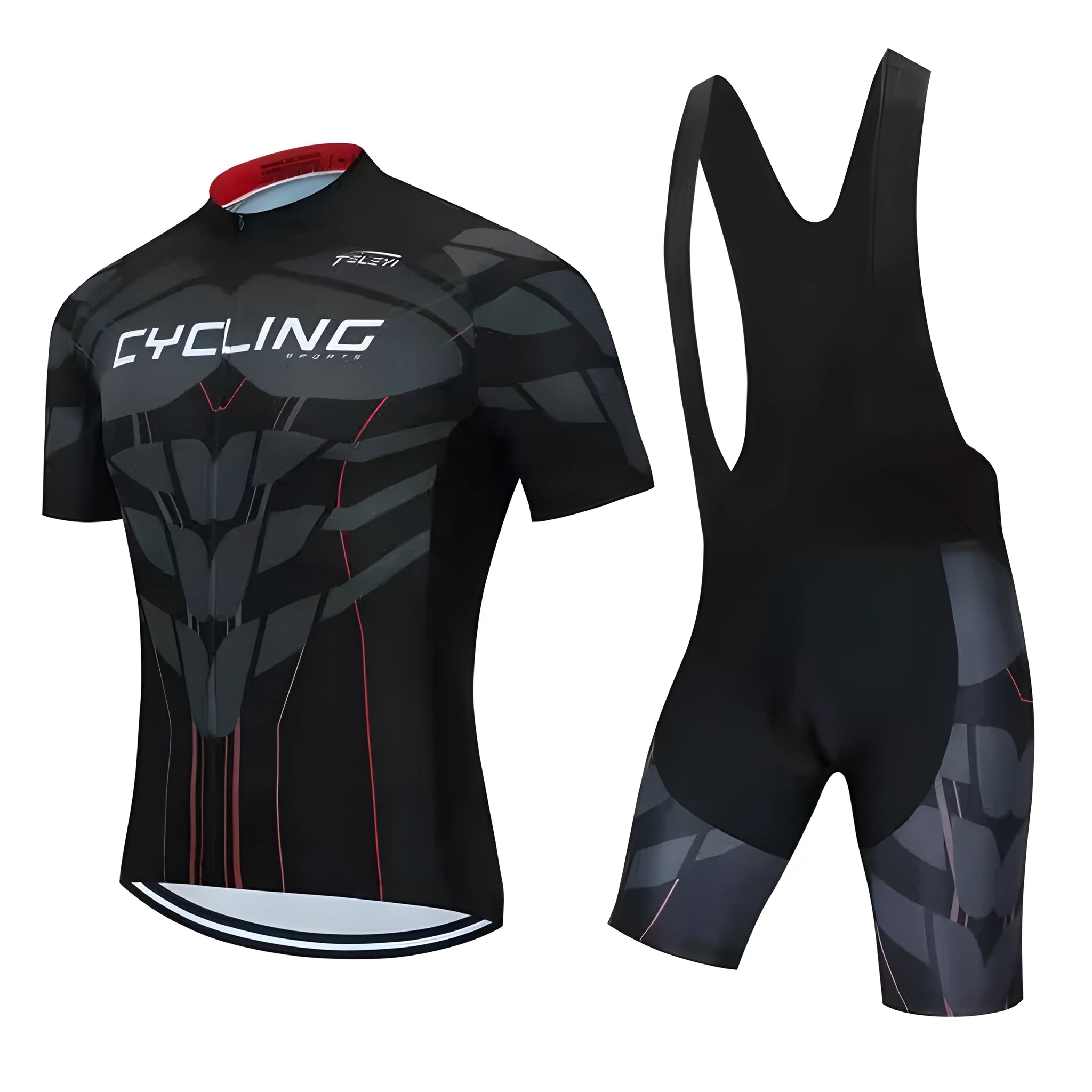 Cycling jersey and shorts set for summer bike riding with moisture wicking properties