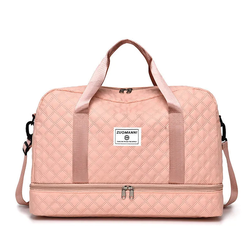 Large Oxford cloth travel bag with 36-55 litre capacity shown in haze blue colour