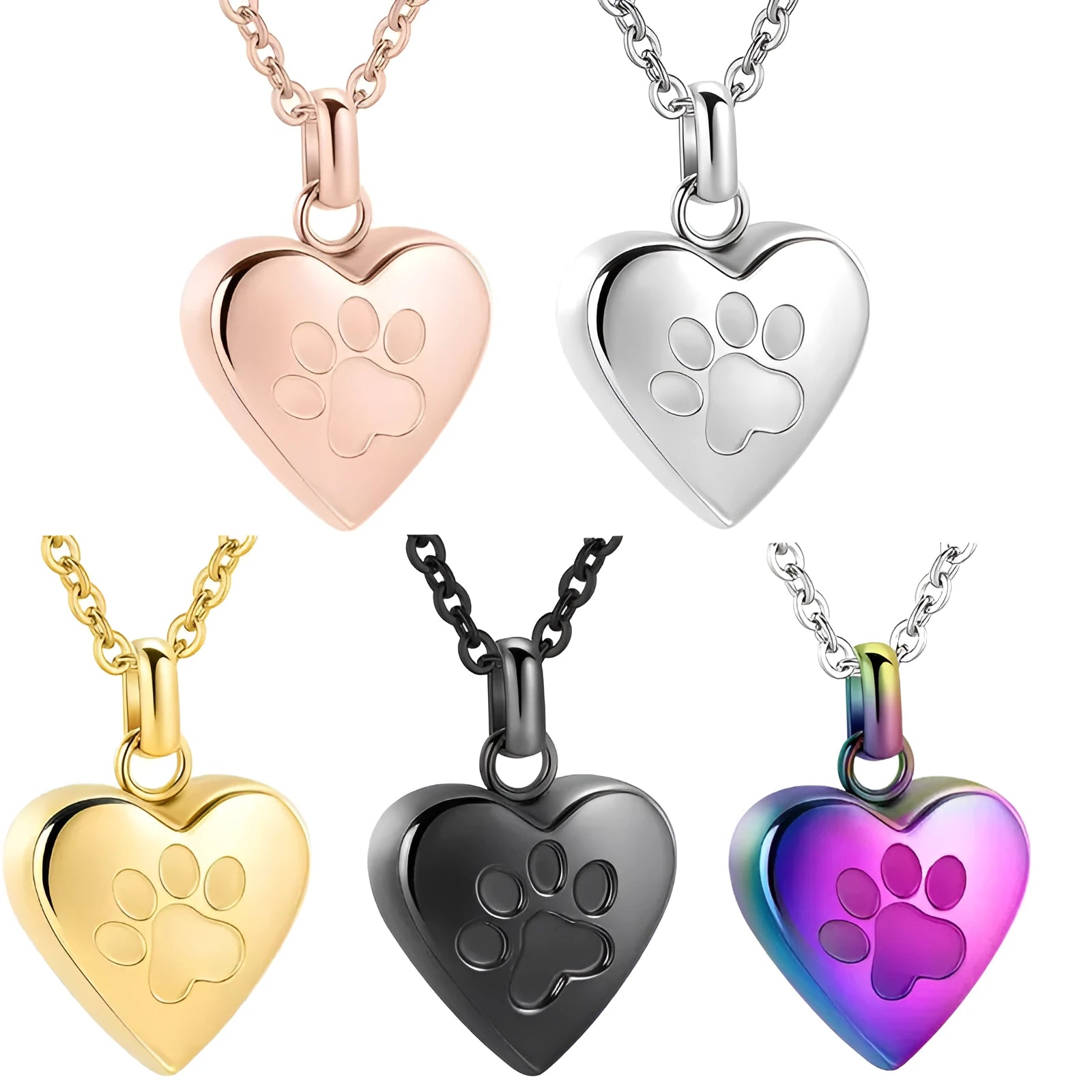 Openable heart casket cremation necklace with paw print design on titanium steel