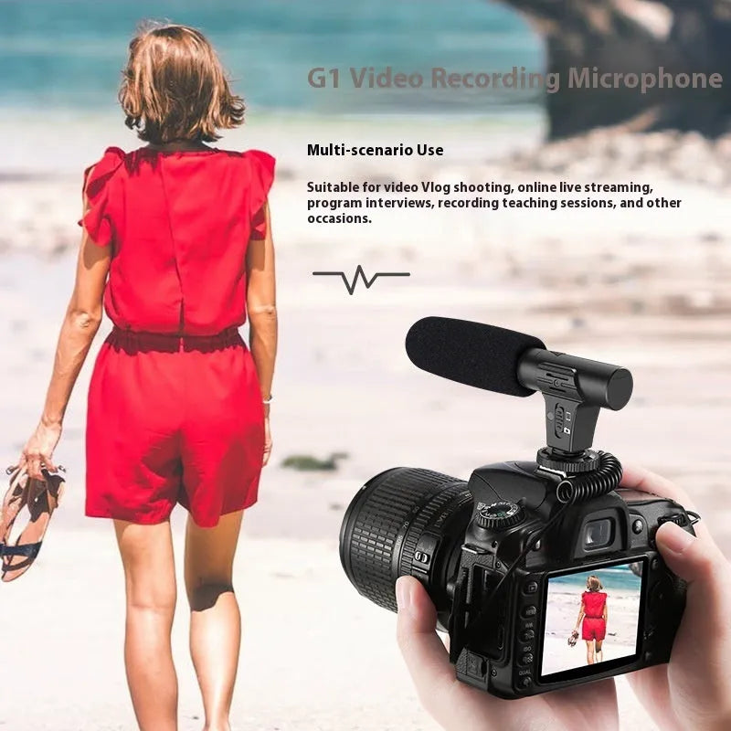 Black professional mobile phone video recording microphone with 20Hz-20KHz frequency range