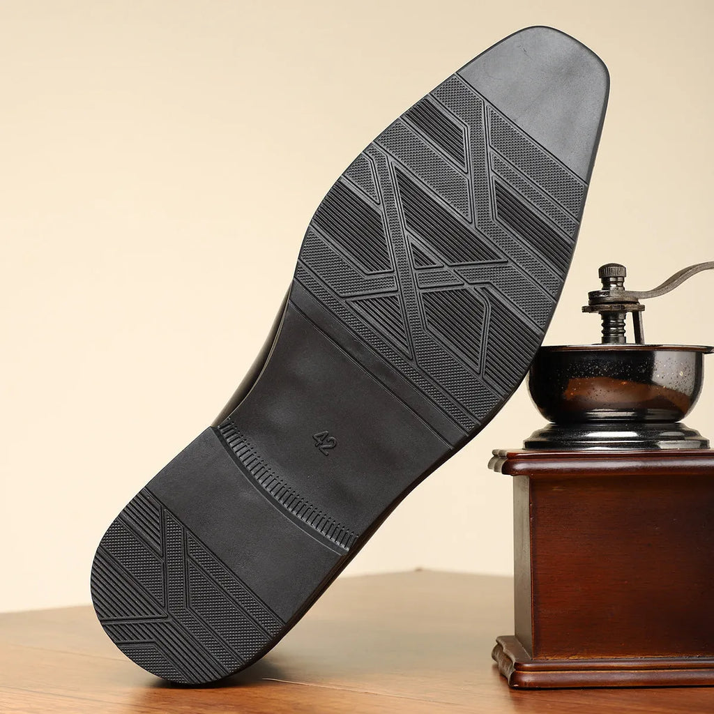 Men's brown retro formal shoes with a side zipper, square toe, and low square heel on a rubber sole.