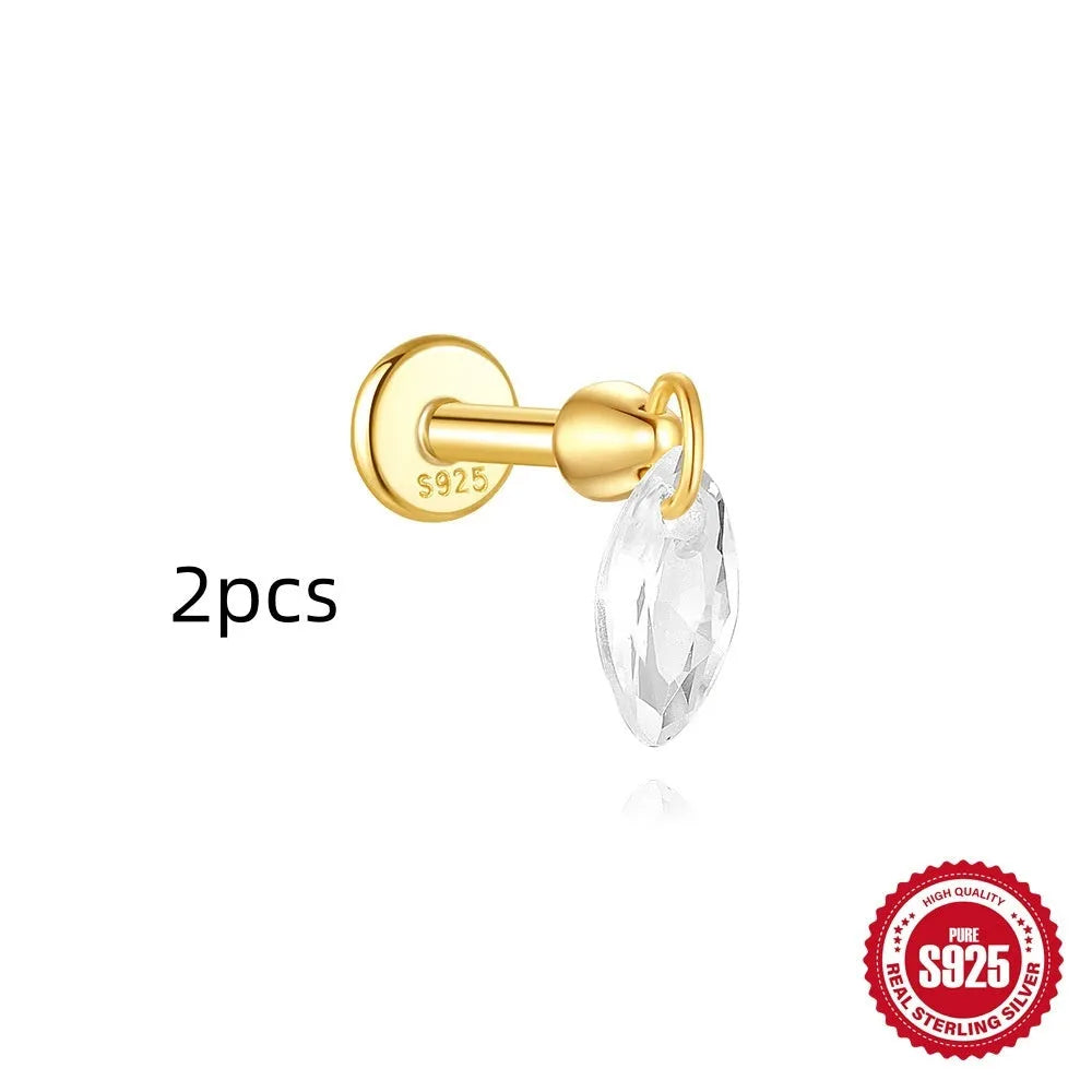 S925 sterling silver geometric kite-shaped earring with rhinestone chain tassel in a gold colour finish.
