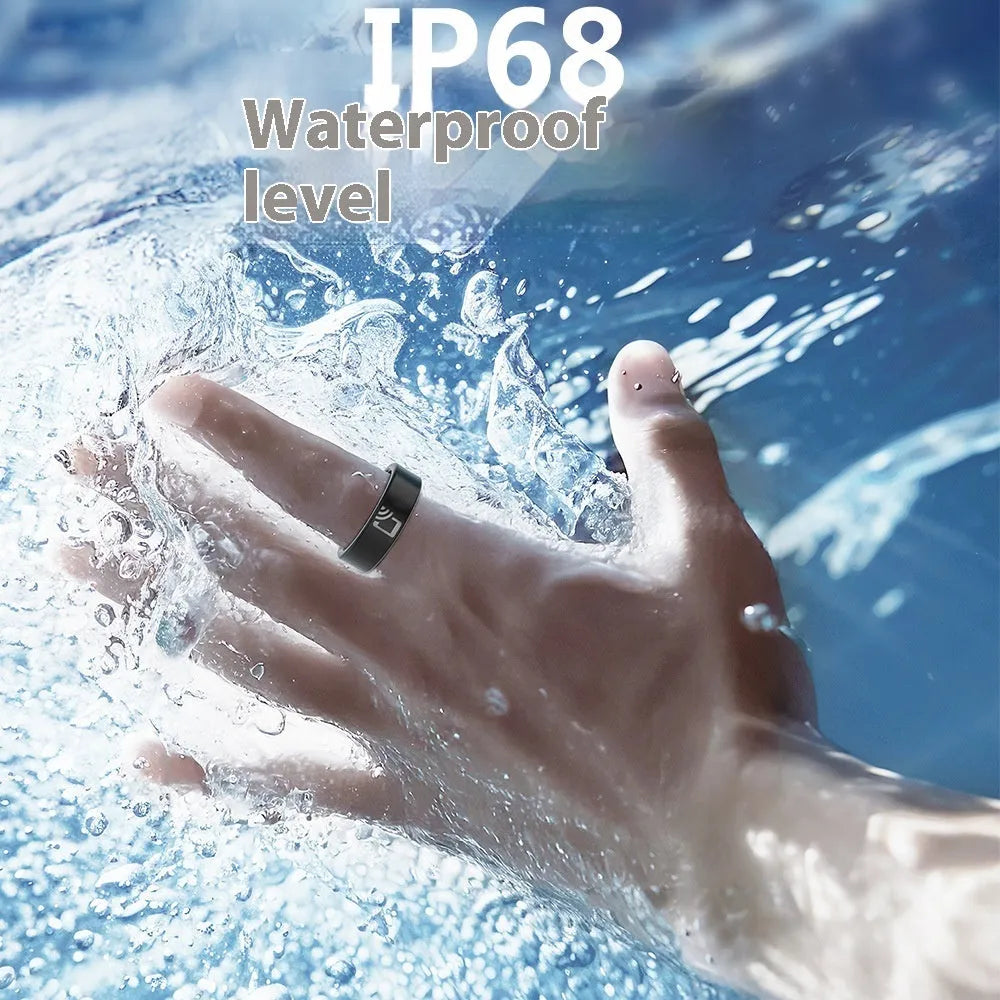 Black ceramic smart ring for health monitoring on a finger